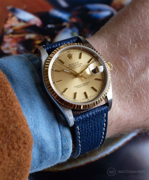 rolex datejust 36 gold leather strap|Rolex Datejust leather strap replacement.